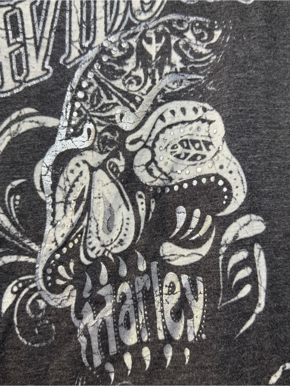 Vintage Harley-Davidson Embellished Skull Graphic T-Shirt- Cutout Back Detail - Picture 7 of 10